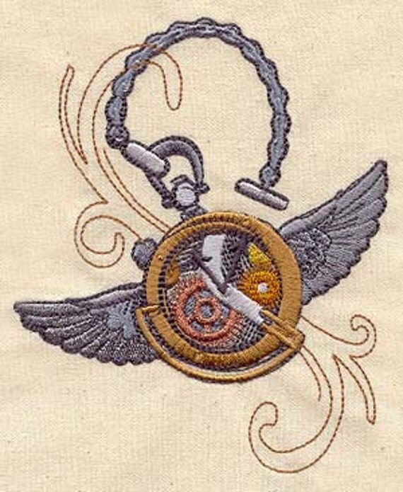 Flying Pocketwatch Steampunk Embroidered Flour Sack Hand/Dish Towel by EmbroideryEverywhere steampunk buy now online