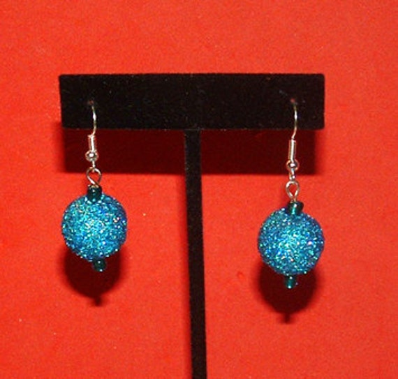 Items similar to Blue Ball Glitter Earrings on Etsy