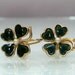 Vintage Irish earrings Clover Leaf green enamel pearl