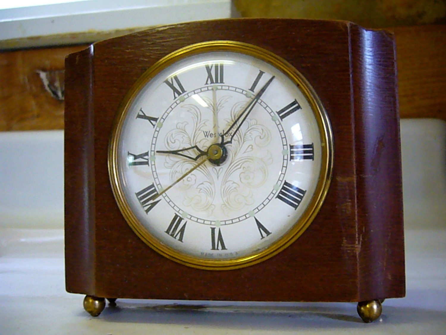 Vintage 1948 Westclox Sheraton Solid Wood Alarm Clock