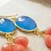 Gemstone Cluster Earrings with Salmon Jade and Bright Blue Chalcedony. Statement Jewelry for Summer and Spring. Free Shipping.