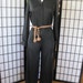 Mod Vintage 1970s Black Nylon Jumpsuit by Trissi Palazzo Pants Shirt One Piece M Loungewear Pantsuit