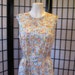 Vintage Summer Dress 1960s Sheath Nylon Shift White Yellow Blue Orange M L Medium Large Floral Print Flowers