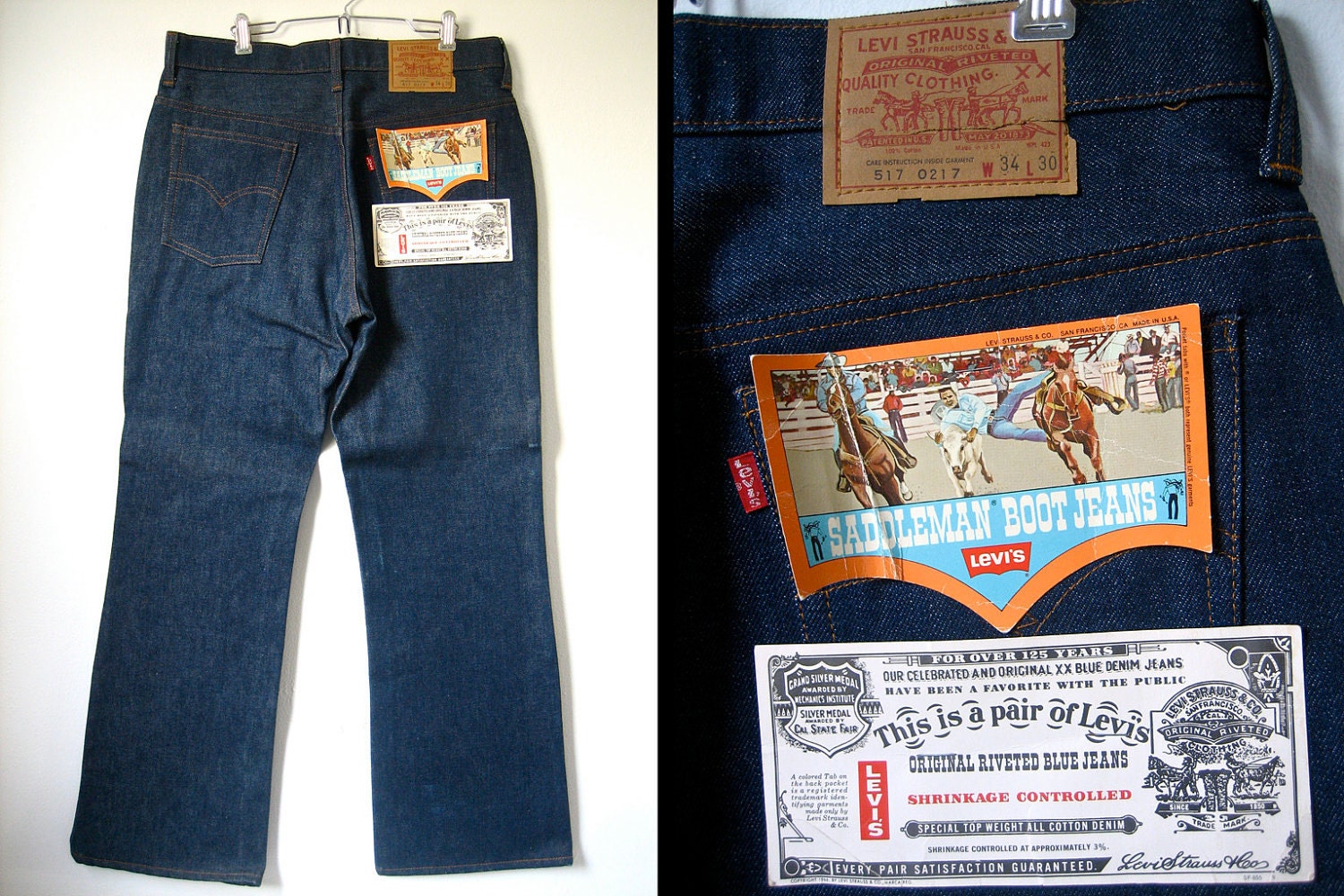 Vintage 1960s Deadstock Levis 517 Denim Jeans NWT NOS