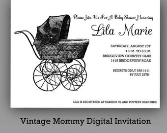 Baby Shower BlaCK n WhItE Stroller Digital Custom Invitation Card ...