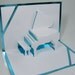 GRAND PIANO 3D Pop Up CARD Origamic Architecture Home Decoration Handmade Handcut in White and Bright Shimmery Light Blue One Of A Kind