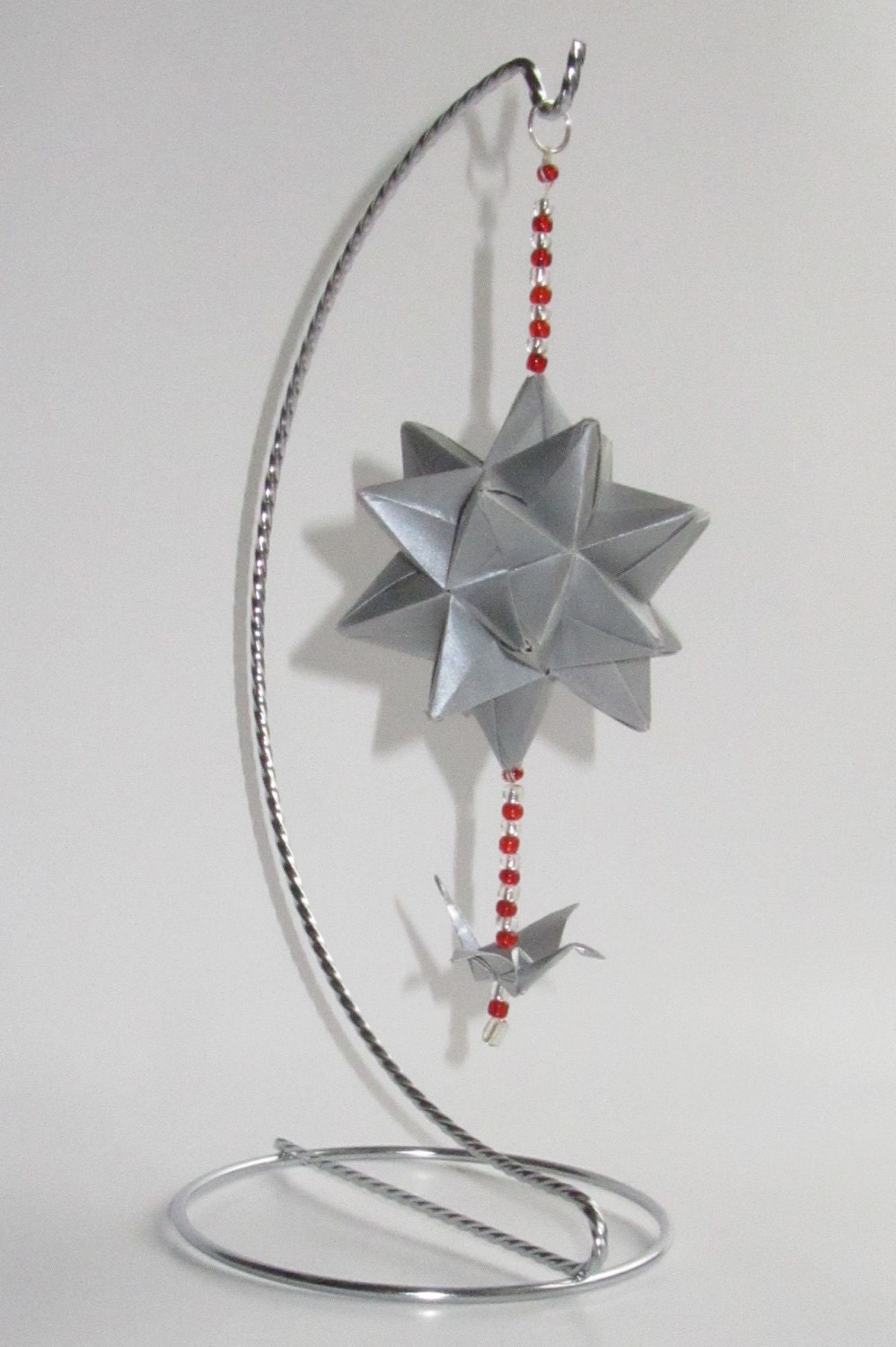 CHRISTMAS Gift Home Décor 3D Modular Origami Star Geometric Decoration,Spiked Icosahedron HANDMADE in Silver Vellum Paper OoAK