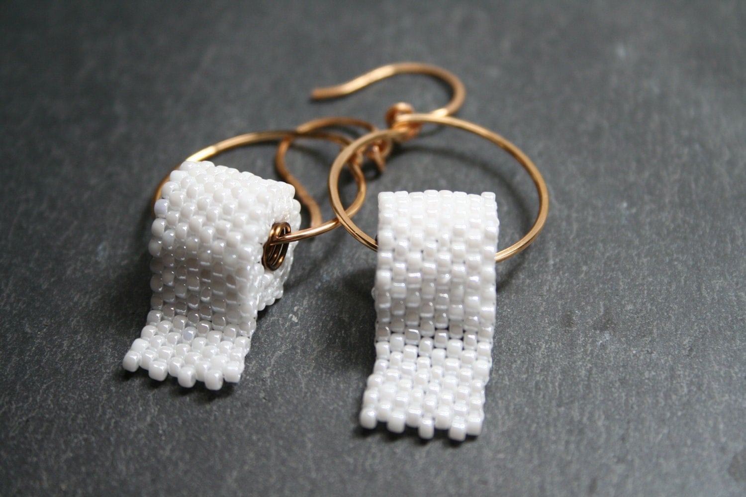 Funny earrings hoops toilet paper seed bead handmade FUN