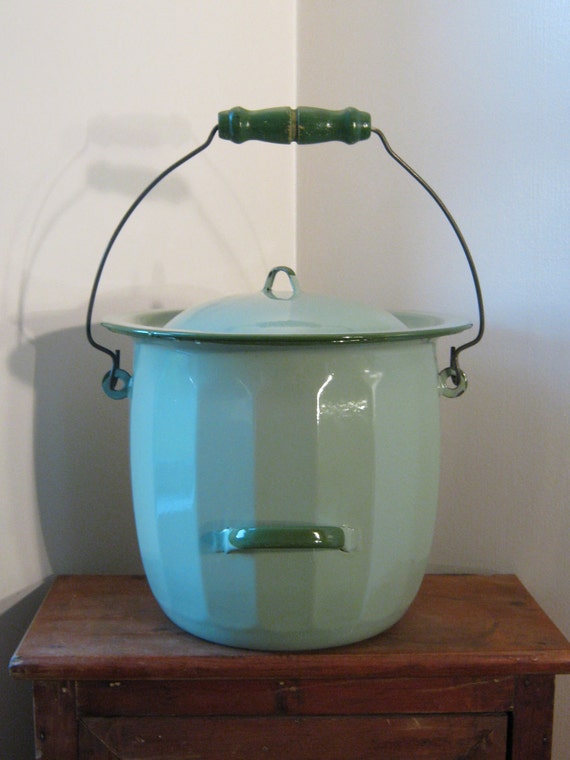 Green Enamel Chamber Pot / Slop Bucket