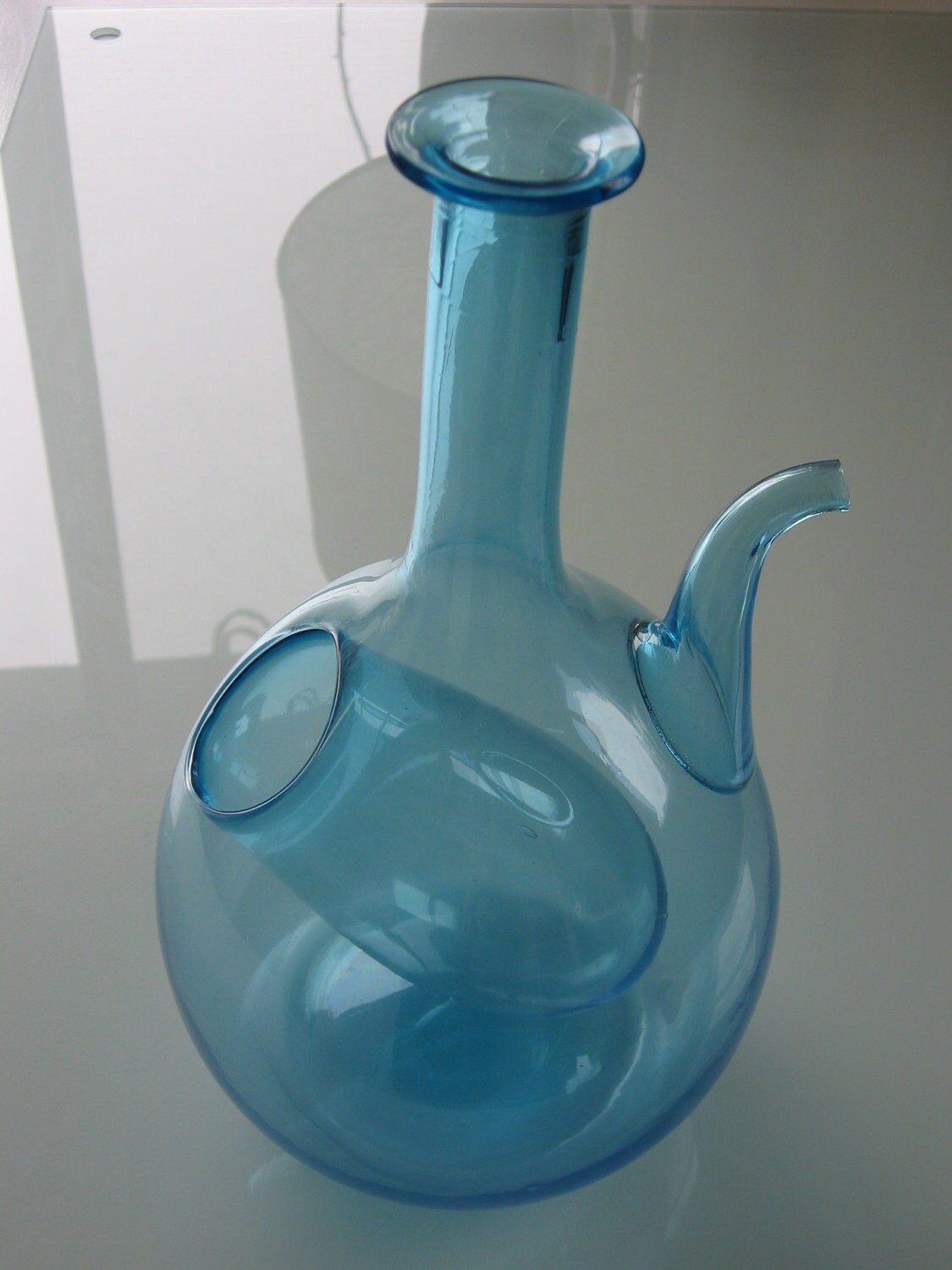Vintage Mid Century Blue Glass Wine Server with Chiller