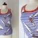 Vintage Shirt - 1970's Sailor Top - Blue and White Striped Shirt with Sailboat Print - Size S