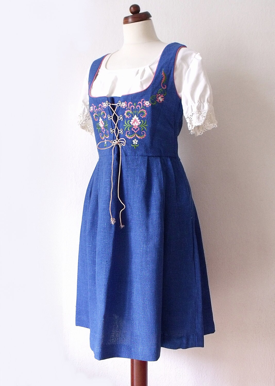 Vintage Dirndl Dress Blue 1970's Dirndl with