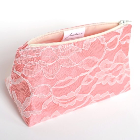 Cosmetic Lace Ivory Gift Wedding  makeup  & bridesmaid Bridesmaid  bag  Bag  Favor gift in Coral