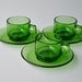 HOLD for Doni - Glass Espresso Cup and Saucer or Demitasse Sets - Green Mod Design - Set of 3 Made in France by Vereco