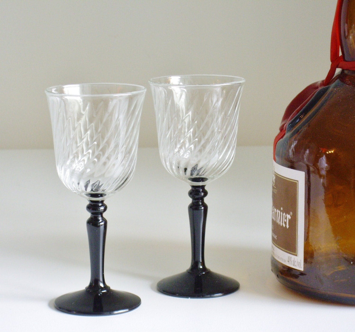 Vintage Liquor Glasses Black Stem Clear Swirl Bowl by Vintagerous