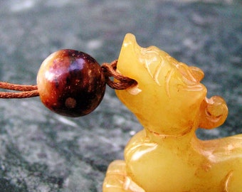 Ancient/Antique Jade Dragon Pendant Necklace with Antique/Ancient Jade Beads by NeoWare