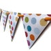 Paper Bunting Pennant, White Multi Colored Polka Dots, Birthday Party Decoration, Room Decor, Triangle Banner, Orange Photo Prop