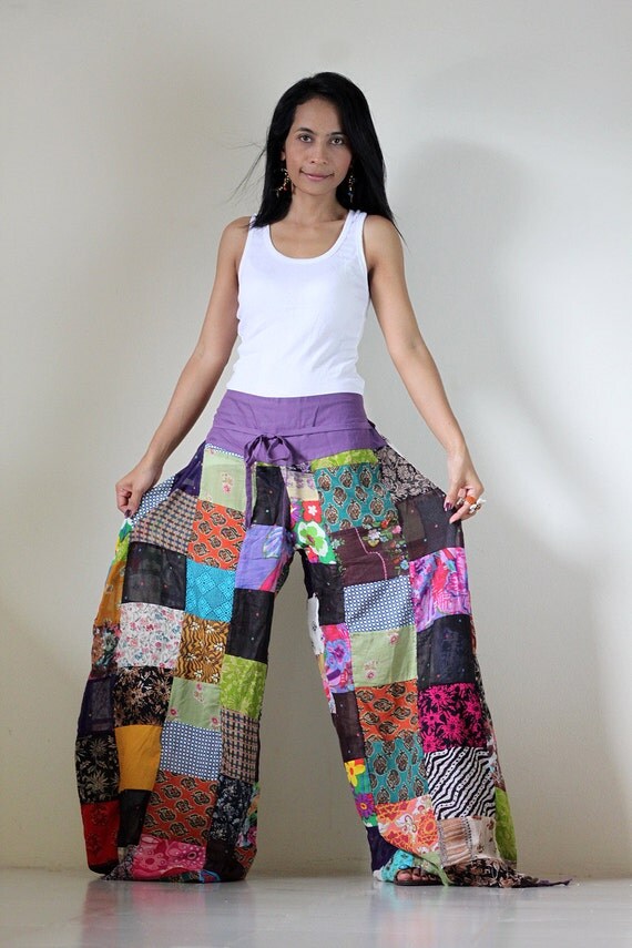 Wide Leg Pants Boho Patchwork : Boho Patchwork by Nuichan on Etsy