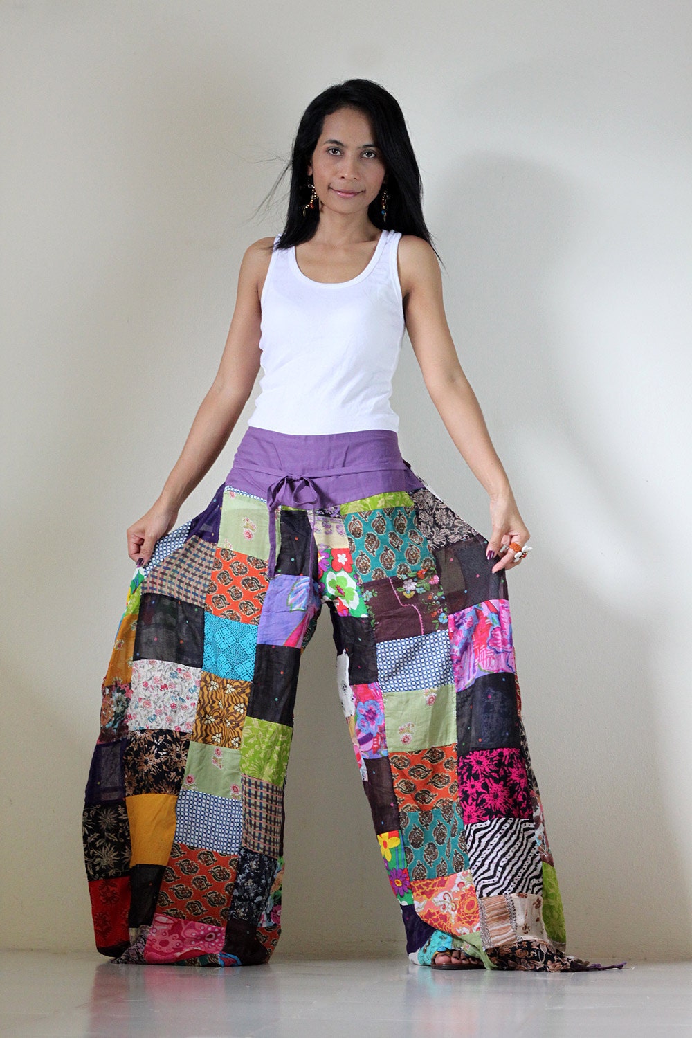 Wide Leg Pants Boho Patchwork Boho Patchwork by Nuichan on Etsy