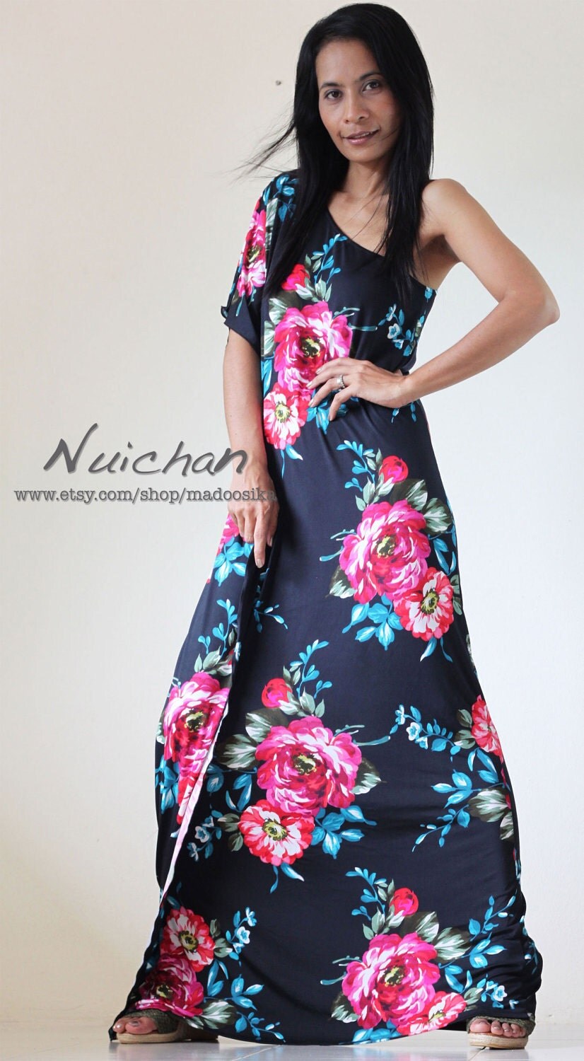 Long Black with Floral Print Funky Classic Tube Maxi Dress:
