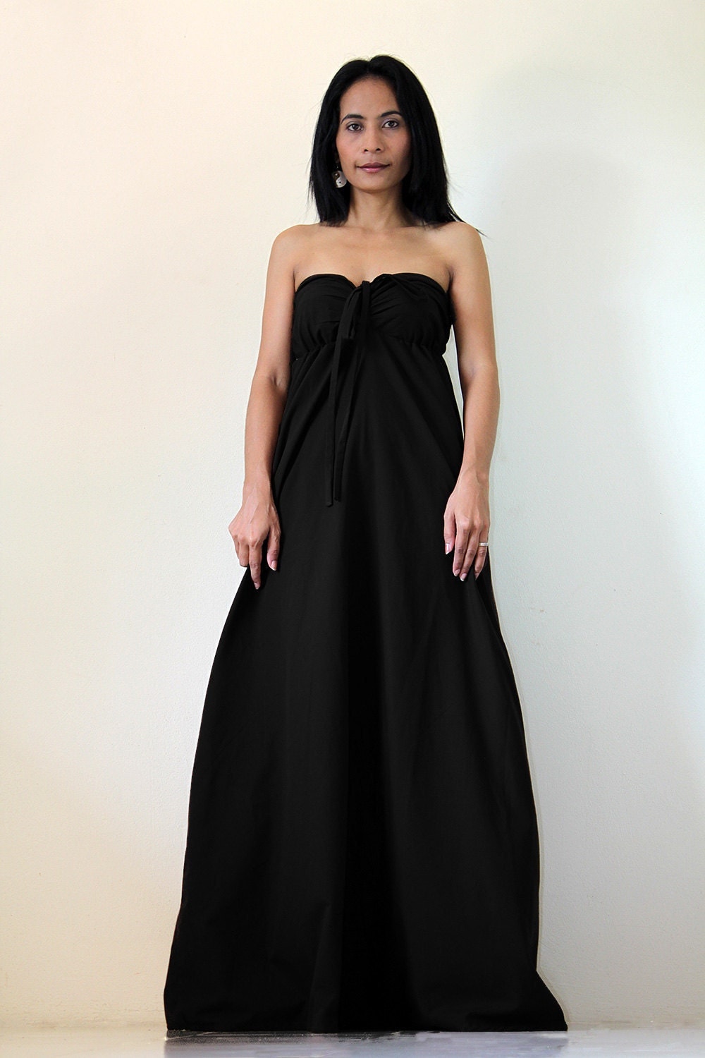 long black strapless maxi dress