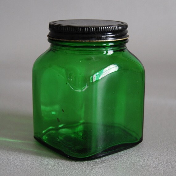 Items similar to Vintage Green Glass 8 oz. Jar by Duraglas with Metal