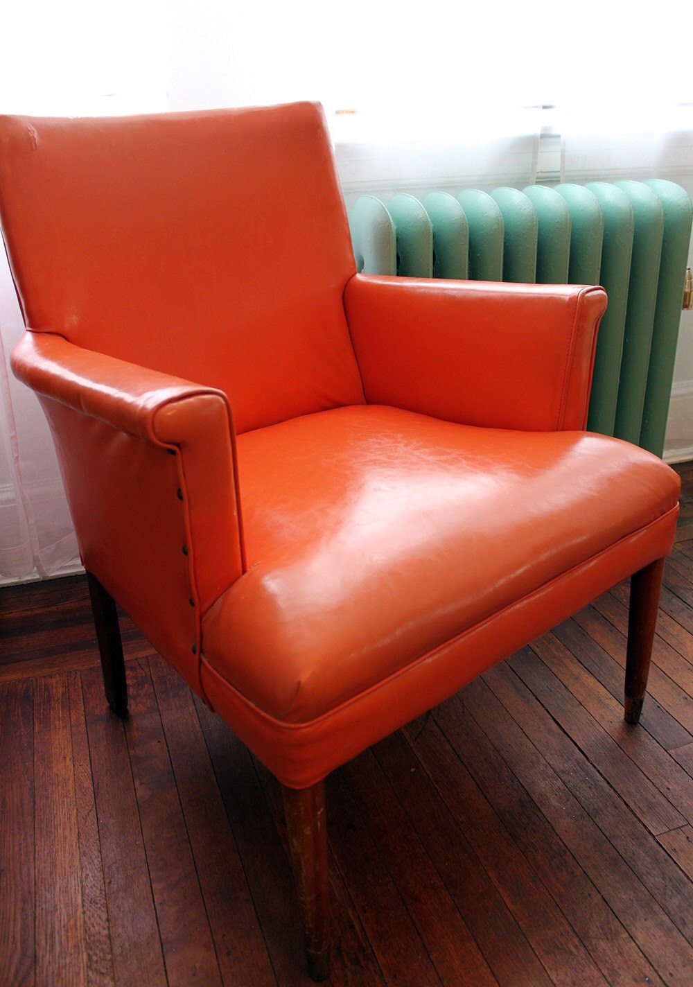 RESERVED for Jency Mid Century Orange Vinyl Arm Chair