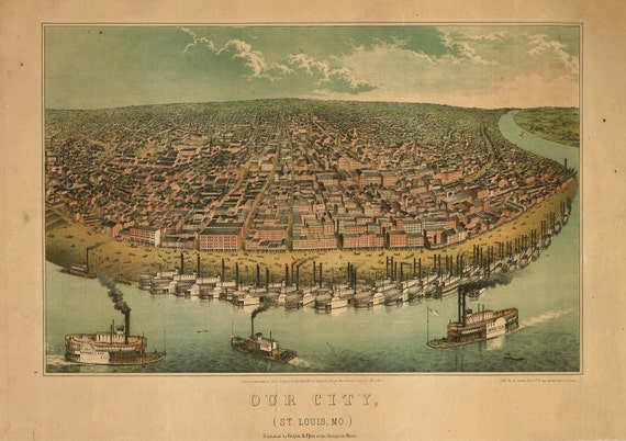 Items similar to 1859 City View of St. Louis, Missouri ...