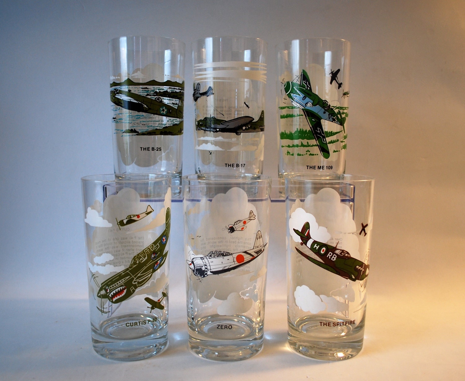 Vintage Airplane Drinking Glasses Set of 6