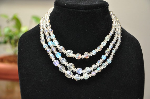 Vintage three strand aurora borealis necklace