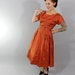 1950s Vintage Dress...Fall Fashion Pumpkin Orange and Black Taffeta 50s Party Dress with Drop Waist and Full Skirt Size Medium