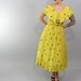 1950s Vintage Dress...Spring Fashion Novelty Print Yellow and Black Silk Sun Dress with Birds Size Small