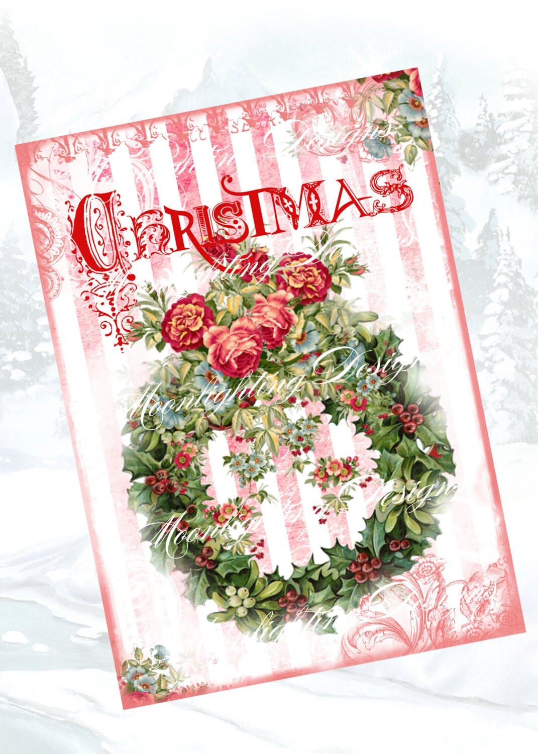 SNOWY WREATH CHRISTMAS Tags Digital Download Printable 537a