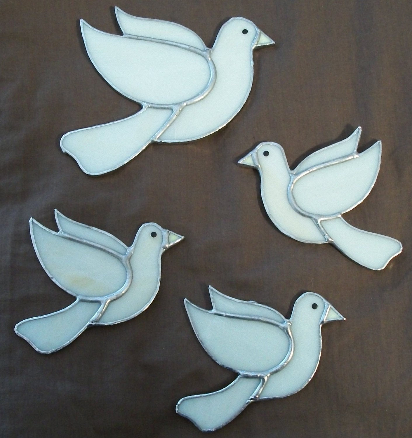 White Dove Christmas Tree Stained Glass Ornament Set 4