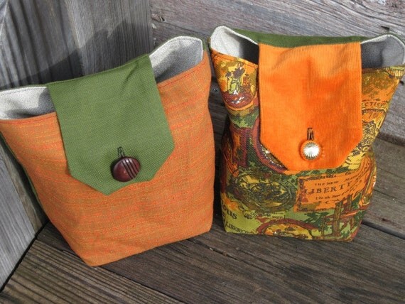 Gift Bags Reusable Vintage 1970s Orange Olive Green Gold Brown ...
