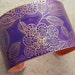 Etched Copper Cuff Bracelet Deep Purple Sketched Flowers, 1.5" Wide