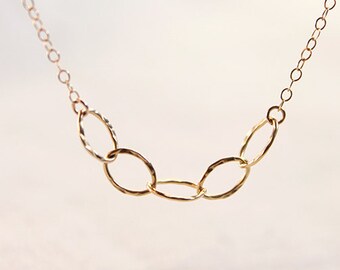 Hammered Gold Chain Necklace -simple everyday gold oval links jewelry by petitor