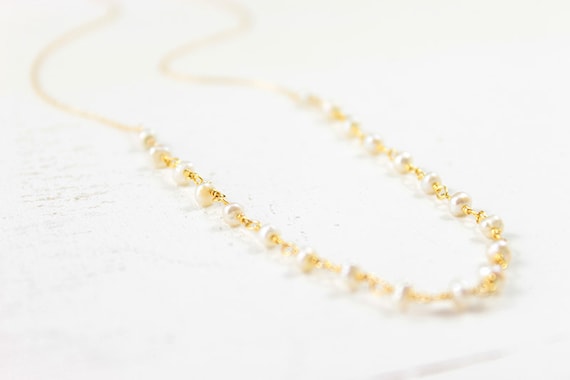 Delicate Pearl Necklace 14k gold filled and ivory freshwater