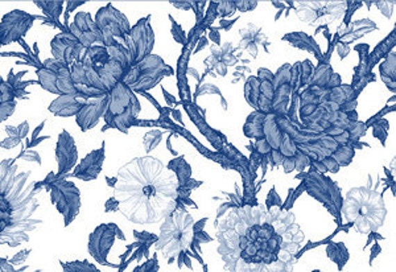 Blue Floral Flower Toile Background Digital Image Vintage