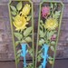 Upcycled Vintage Wall Hangings distressed flowers plastic pink green yellow aqua mod retro