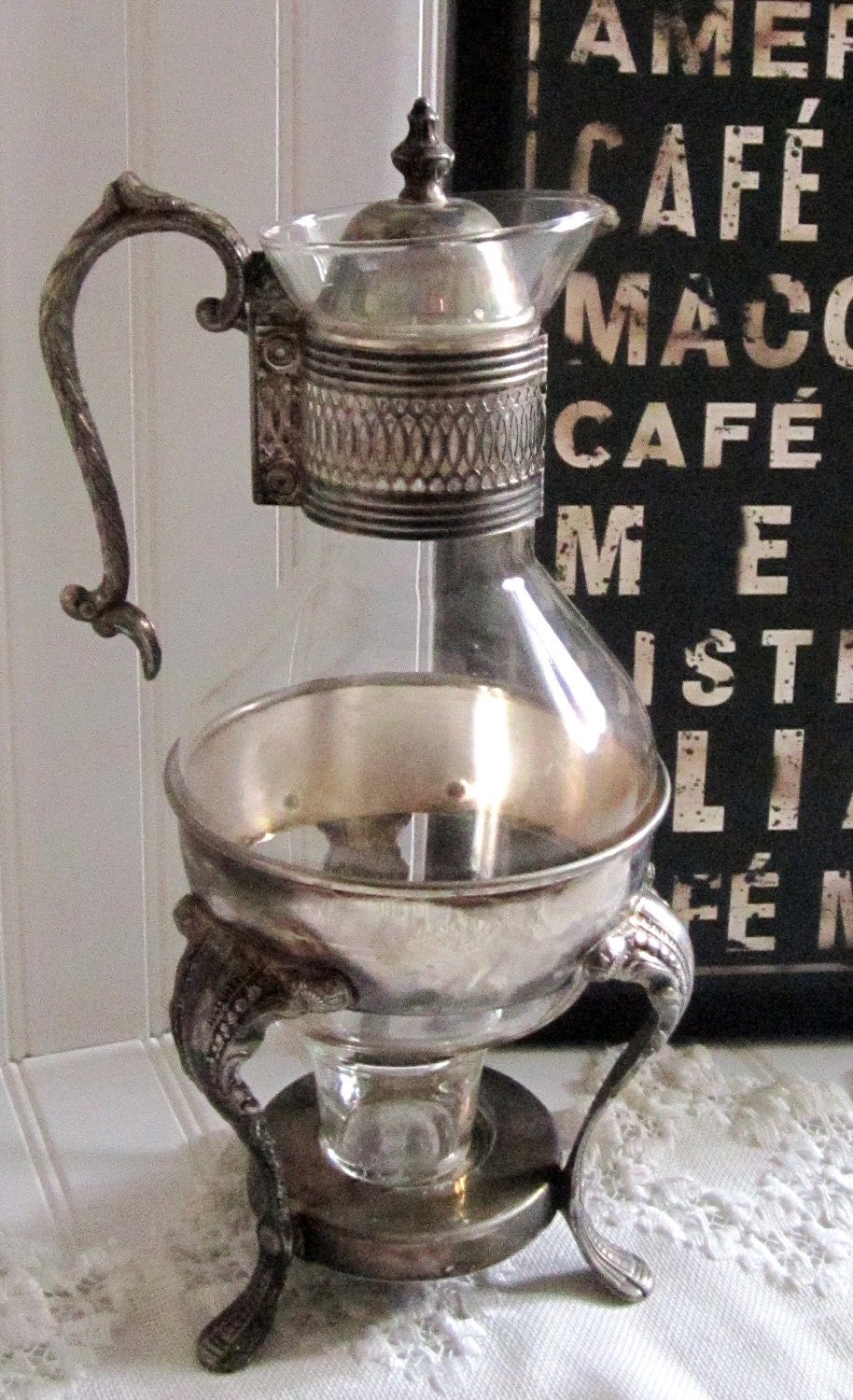Silver & Glass Coffee Carafe With Warming Stand