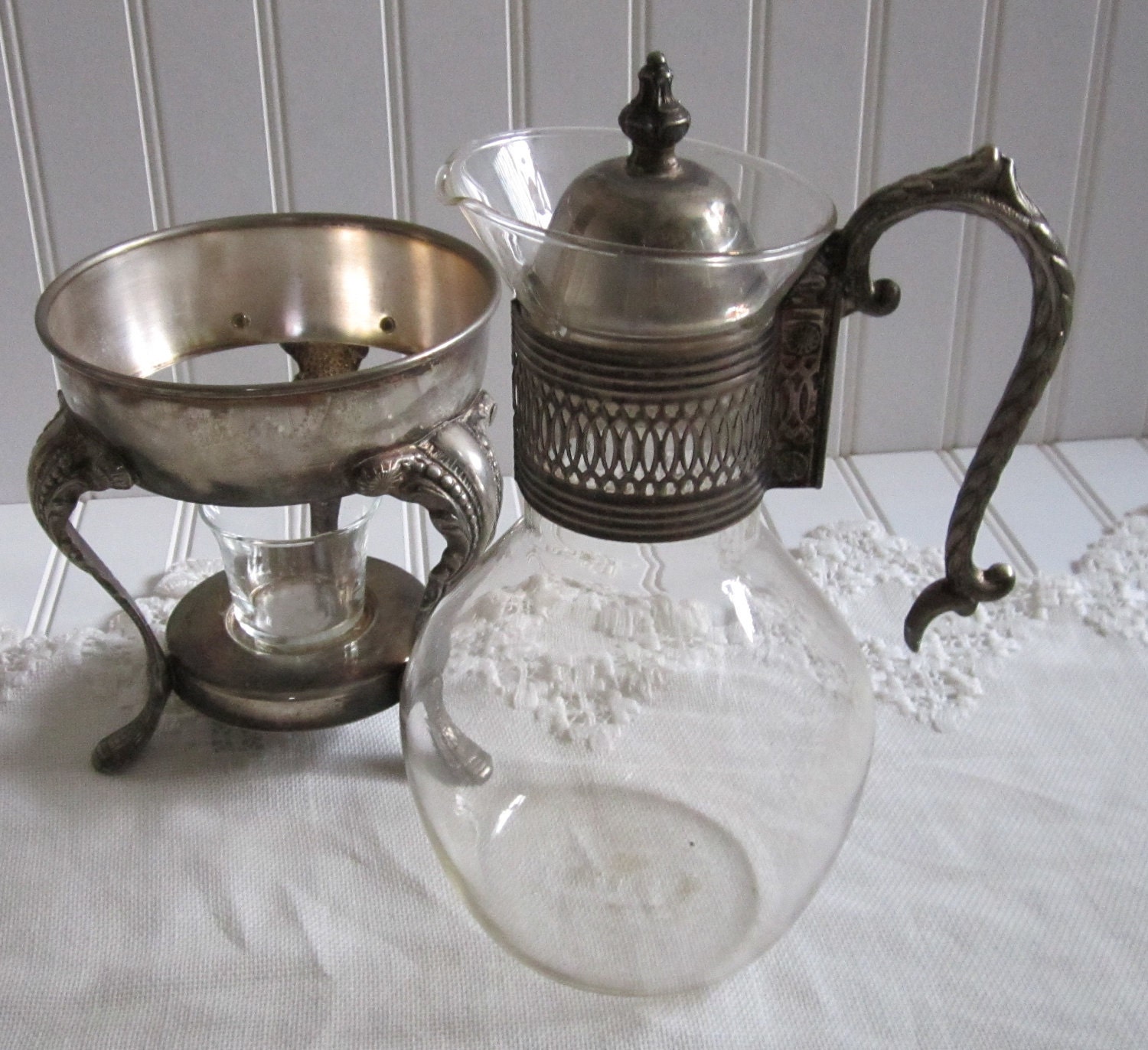 Silver & Glass Coffee Carafe With Warming Stand by cozycottagechic