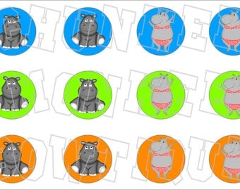 cute little Hippo bottlecap image sheet