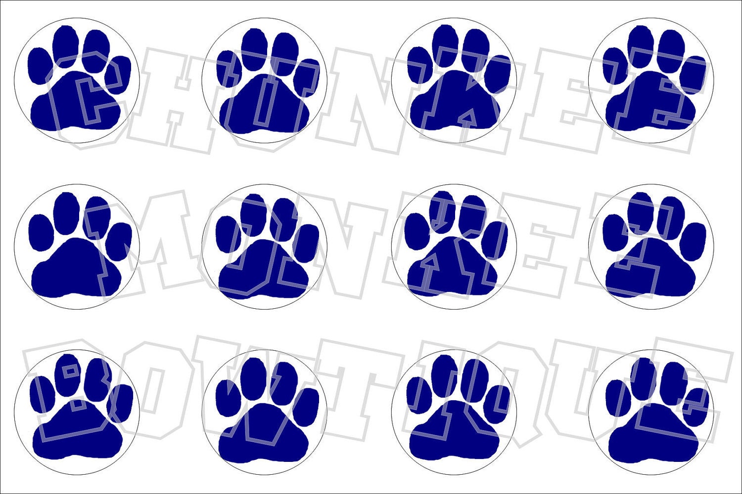 Navy paw print with white background bottlecap image sheet