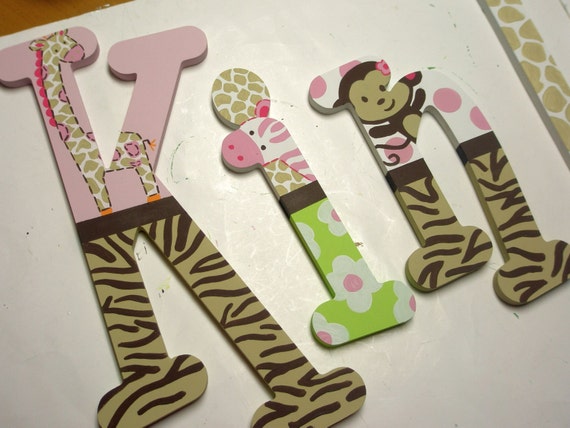 hand painted jungle themed letters custom nursery