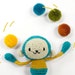 Amigurumi Crochet Monkey in Teal Blue, Mustard Yellow and Beige - Blue Monkey doll in Yellow top