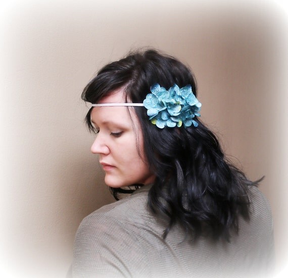 Blue Flower and Pearl Headband for Adults or Children