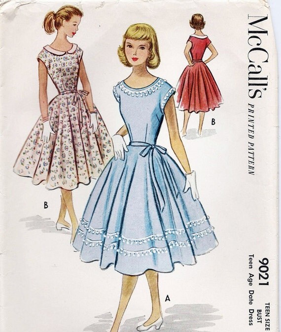 Vintage 50s Teen Age Date Dress McCalls 9021 Pattern Full