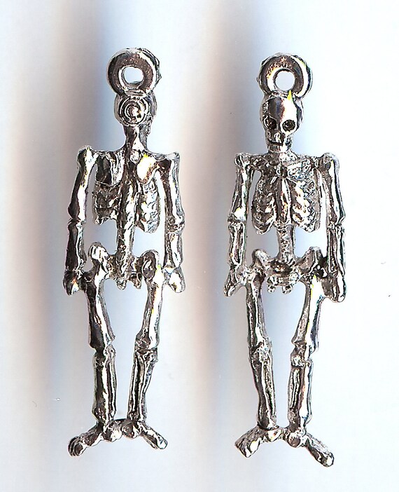 HUMAN SKELETON Charm. Pewter. Tiny 3D. Delicate. Very