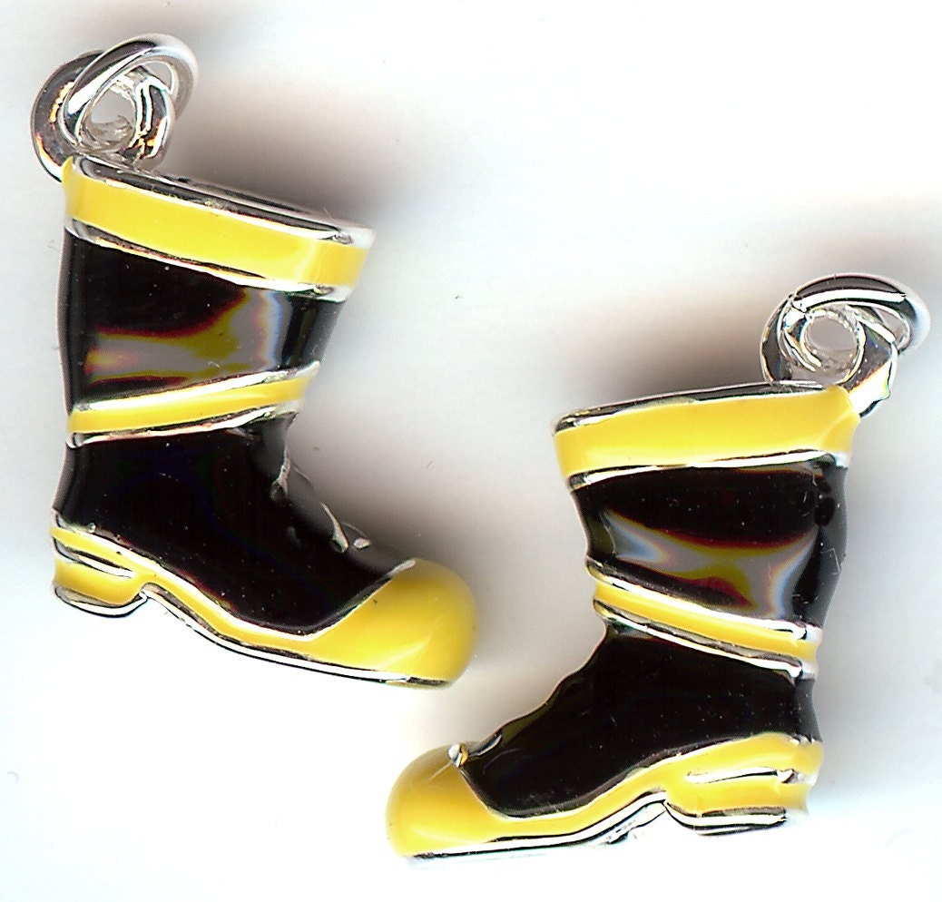 FIREFIGHTER BOOT Charm. Silver Plated Enamel. 3D. Fireman. One